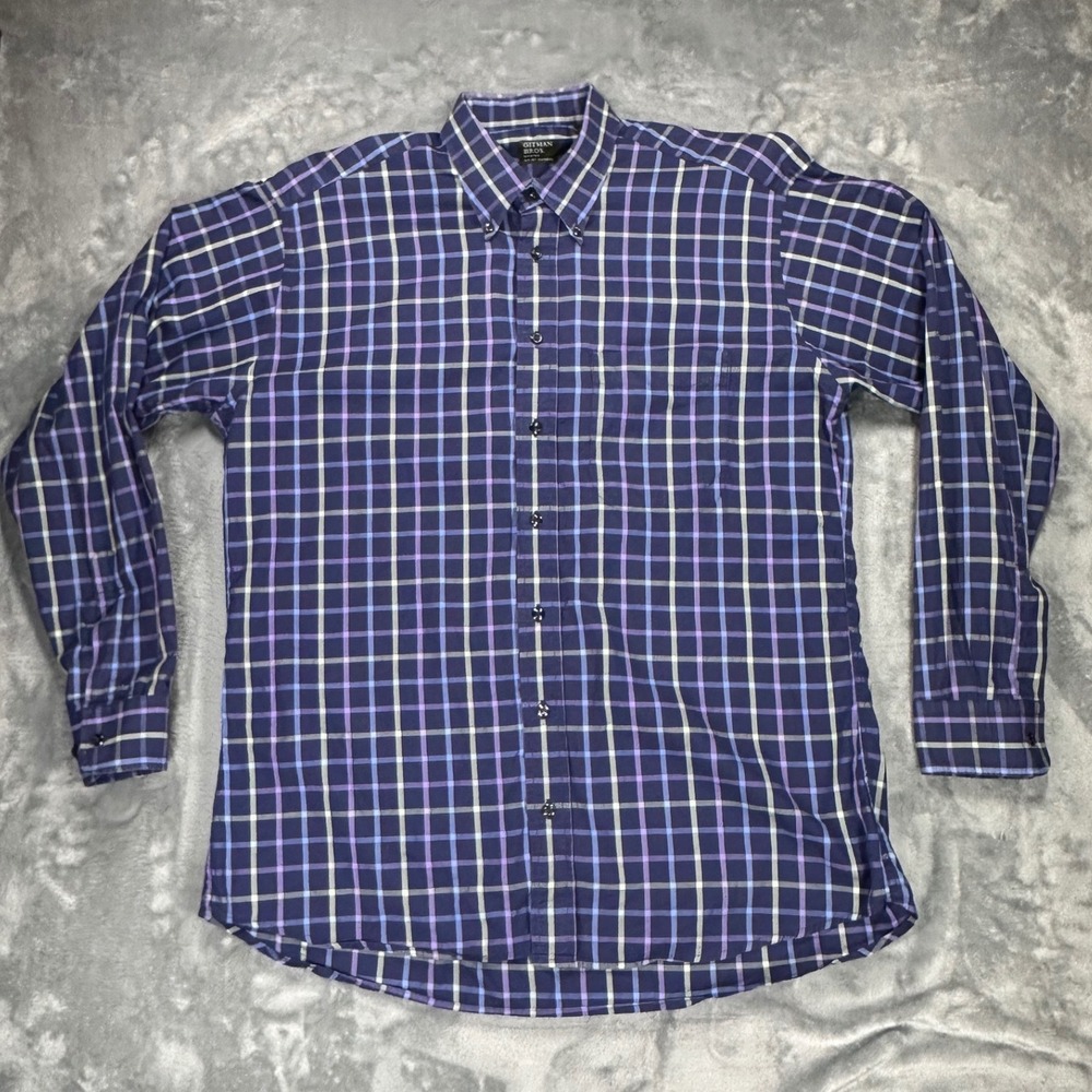 Gitman Bros Master Shirt Makers Mens Large Purple Blue Plaid Button Down USA